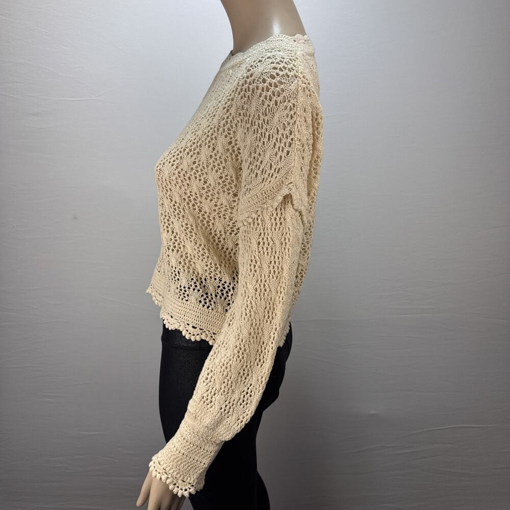 Paige Womens Kassandra Sweater Size S Crochet Neutral Ecru Cotton Ruffle Scallop - Picture 4 of 9